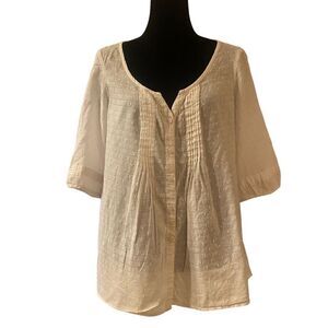 Old Navy Swiss Dot White‎ Elbow Length Button Down Top